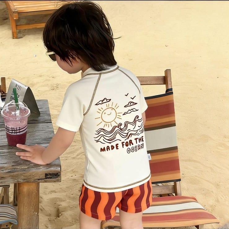 Short-Sleeve Swimwear Shorts Swimcap Set ラグラン 半袖水着 ショートパンツ 【mh0013332】 mamahalo kids ベビー用水着