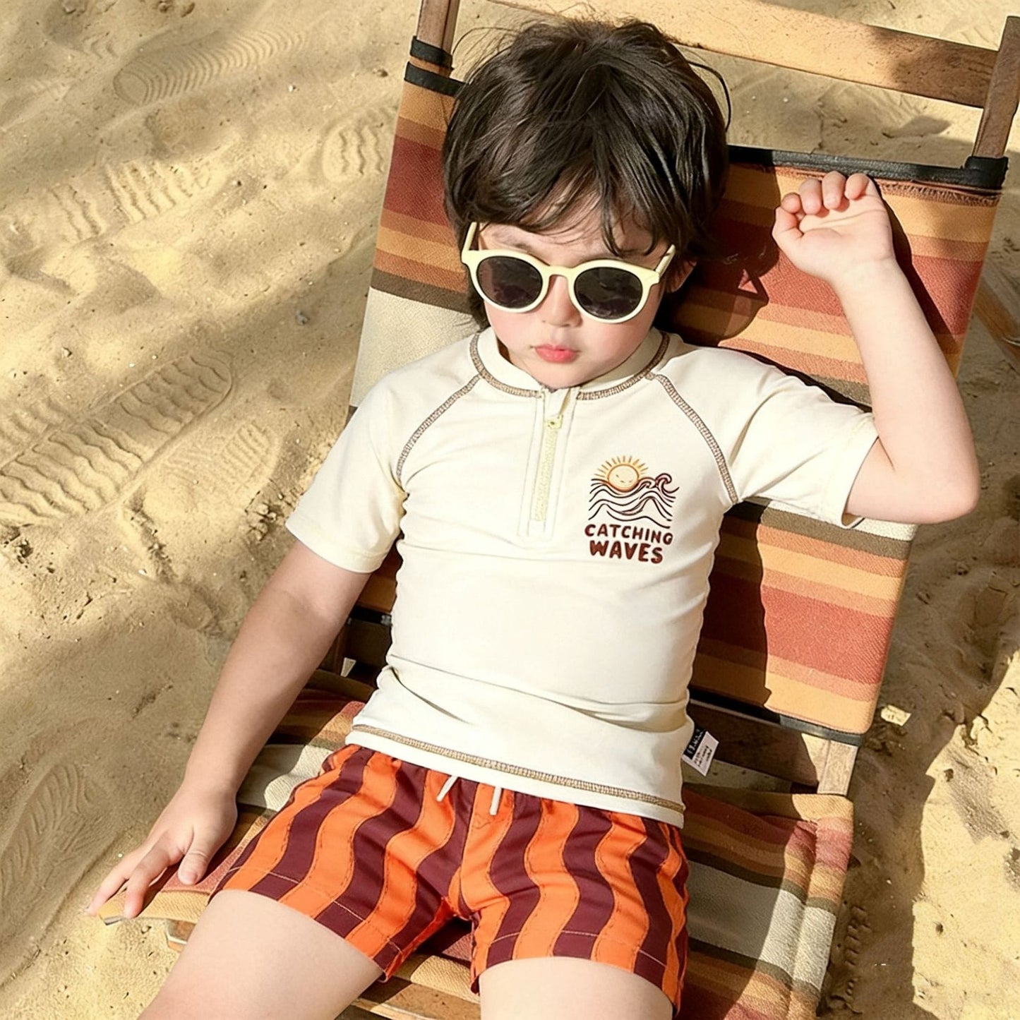 Short-Sleeve Swimwear Shorts Swimcap Set ラグラン 半袖水着 ショートパンツ 【mh0013332】 Orange / 90cm mamahalo kids ベビー用水着