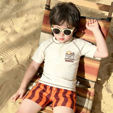 Short-Sleeve Swimwear Shorts Swimcap Set ラグラン 半袖水着 ショートパンツ 【mh0013332】 Orange / 90cm mamahalo kids ベビー用水着