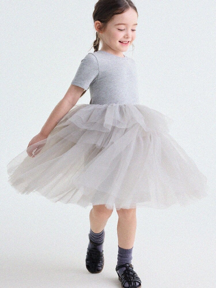 Short Sleeve Tiered Tulle Dress ドッキング 半袖ワンピース【mh0013183】 yunerma 半袖ワンピース