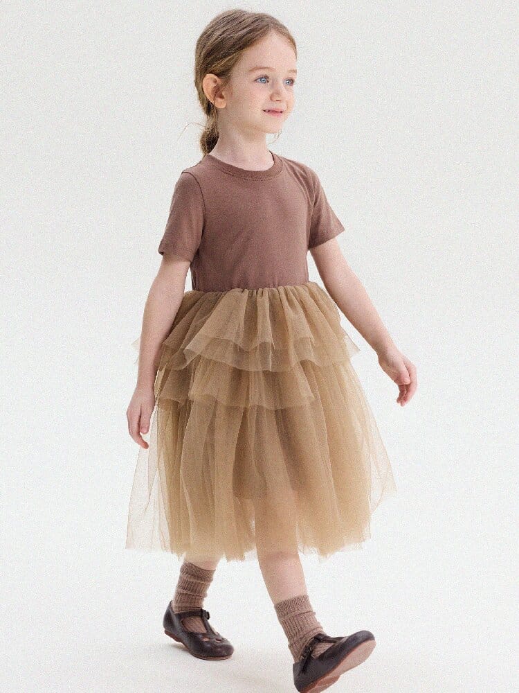 Short Sleeve Tiered Tulle Dress ドッキング 半袖ワンピース【mh0013183】 yunerma 半袖ワンピース
