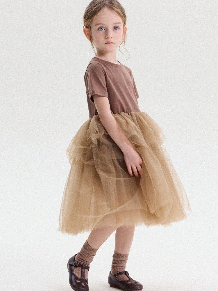 Short Sleeve Tiered Tulle Dress ドッキング 半袖ワンピース【mh0013183】 yunerma 半袖ワンピース