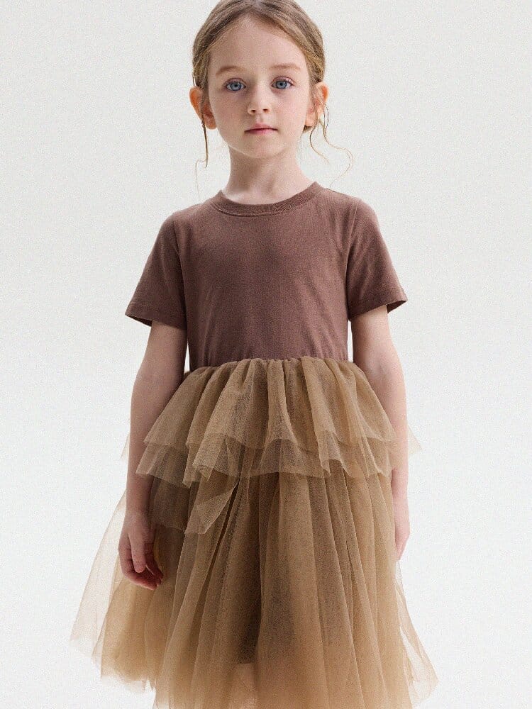 Short Sleeve Tiered Tulle Dress ドッキング 半袖ワンピース【mh0013183】 yunerma 半袖ワンピース