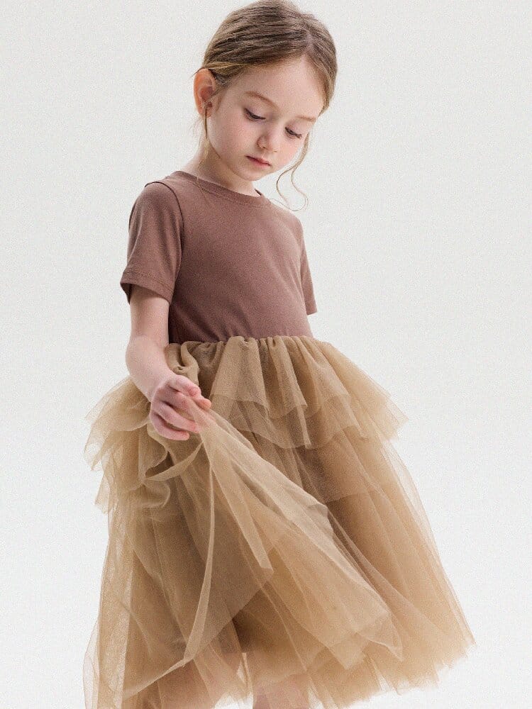 Short Sleeve Tiered Tulle Dress ドッキング 半袖ワンピース【mh0013183】 yunerma 半袖ワンピース