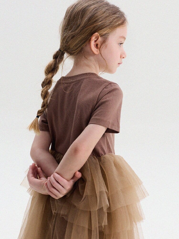 Short Sleeve Tiered Tulle Dress ドッキング 半袖ワンピース【mh0013183】 yunerma 半袖ワンピース