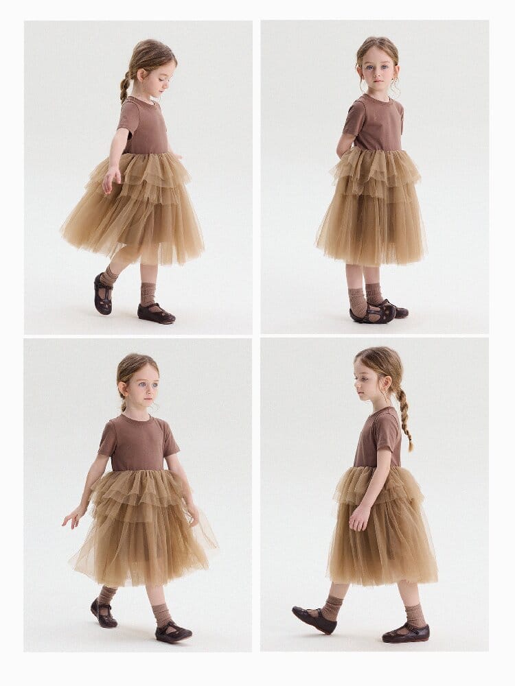 Short Sleeve Tiered Tulle Dress ドッキング 半袖ワンピース【mh0013183】 yunerma 半袖ワンピース