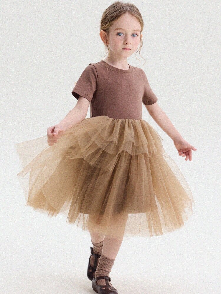 Short Sleeve Tiered Tulle Dress ドッキング 半袖ワンピース【mh0013183】 yunerma 半袖ワンピース