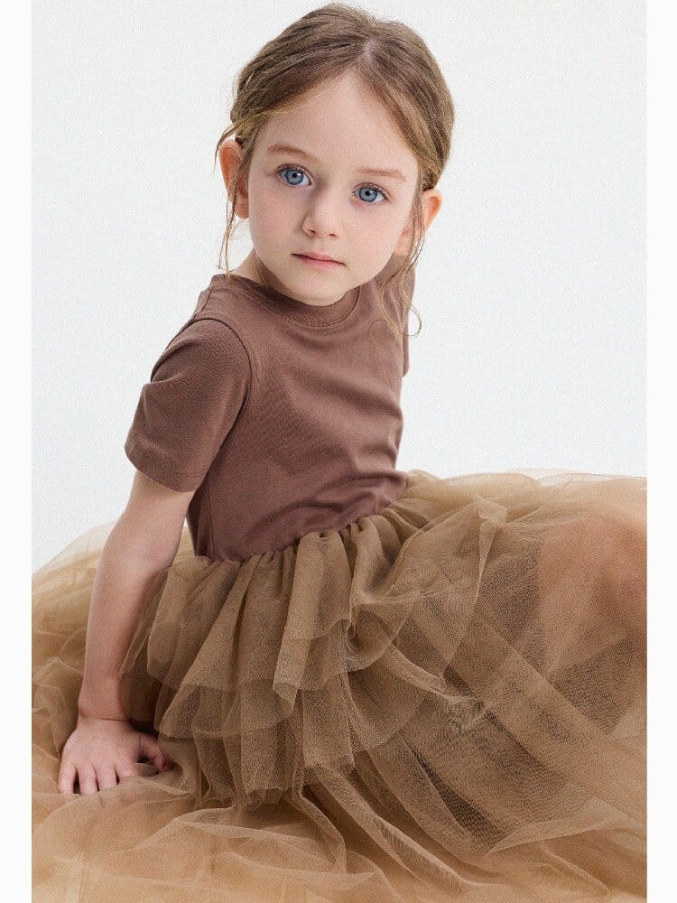 Short Sleeve Tiered Tulle Dress ドッキング 半袖ワンピース【mh0013183】 yunerma 半袖ワンピース