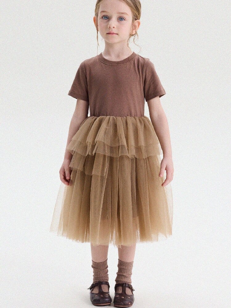 Short Sleeve Tiered Tulle Dress ドッキング 半袖ワンピース【mh0013183】 yunerma 半袖ワンピース