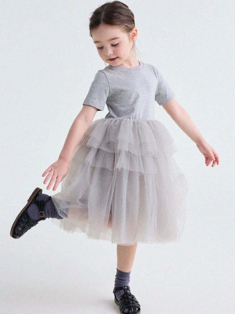 Short Sleeve Tiered Tulle Dress ドッキング 半袖ワンピース【mh0013183】 yunerma 半袖ワンピース