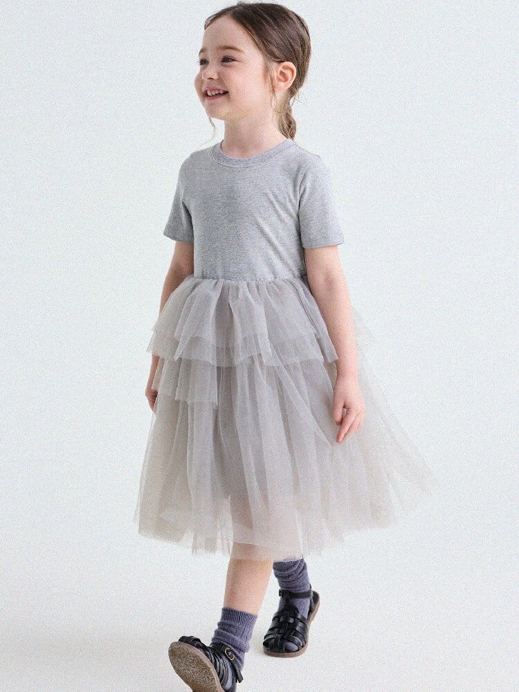 Short Sleeve Tiered Tulle Dress ドッキング 半袖ワンピース【mh0013183】 yunerma 半袖ワンピース
