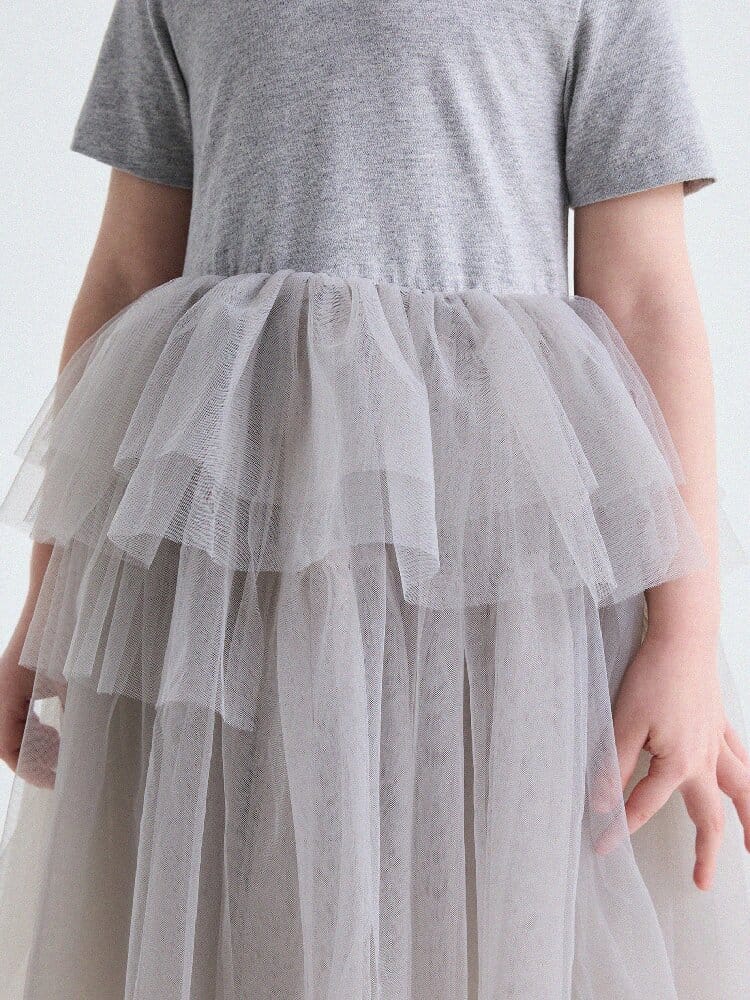 Short Sleeve Tiered Tulle Dress ドッキング 半袖ワンピース【mh0013183】 yunerma 半袖ワンピース