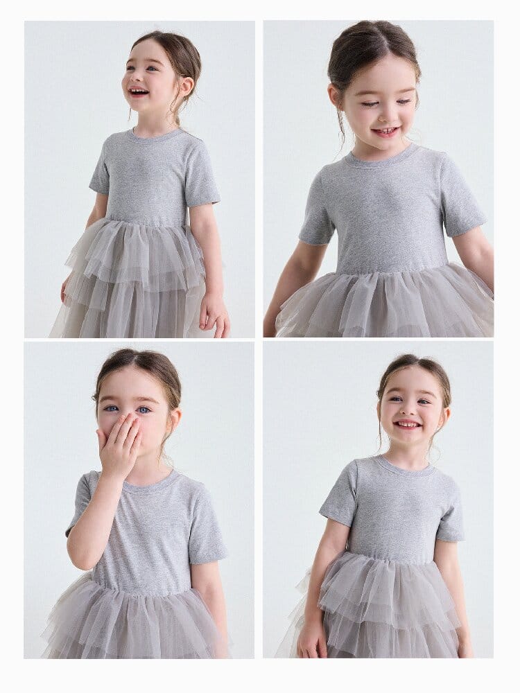 Short Sleeve Tiered Tulle Dress ドッキング 半袖ワンピース【mh0013183】 yunerma 半袖ワンピース