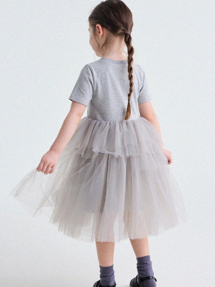 Short Sleeve Tiered Tulle Dress ドッキング 半袖ワンピース【mh0013183】 yunerma 半袖ワンピース