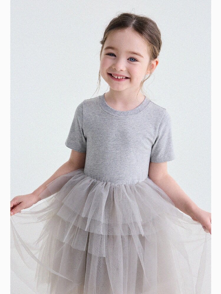 Short Sleeve Tiered Tulle Dress ドッキング 半袖ワンピース【mh0013183】 yunerma 半袖ワンピース