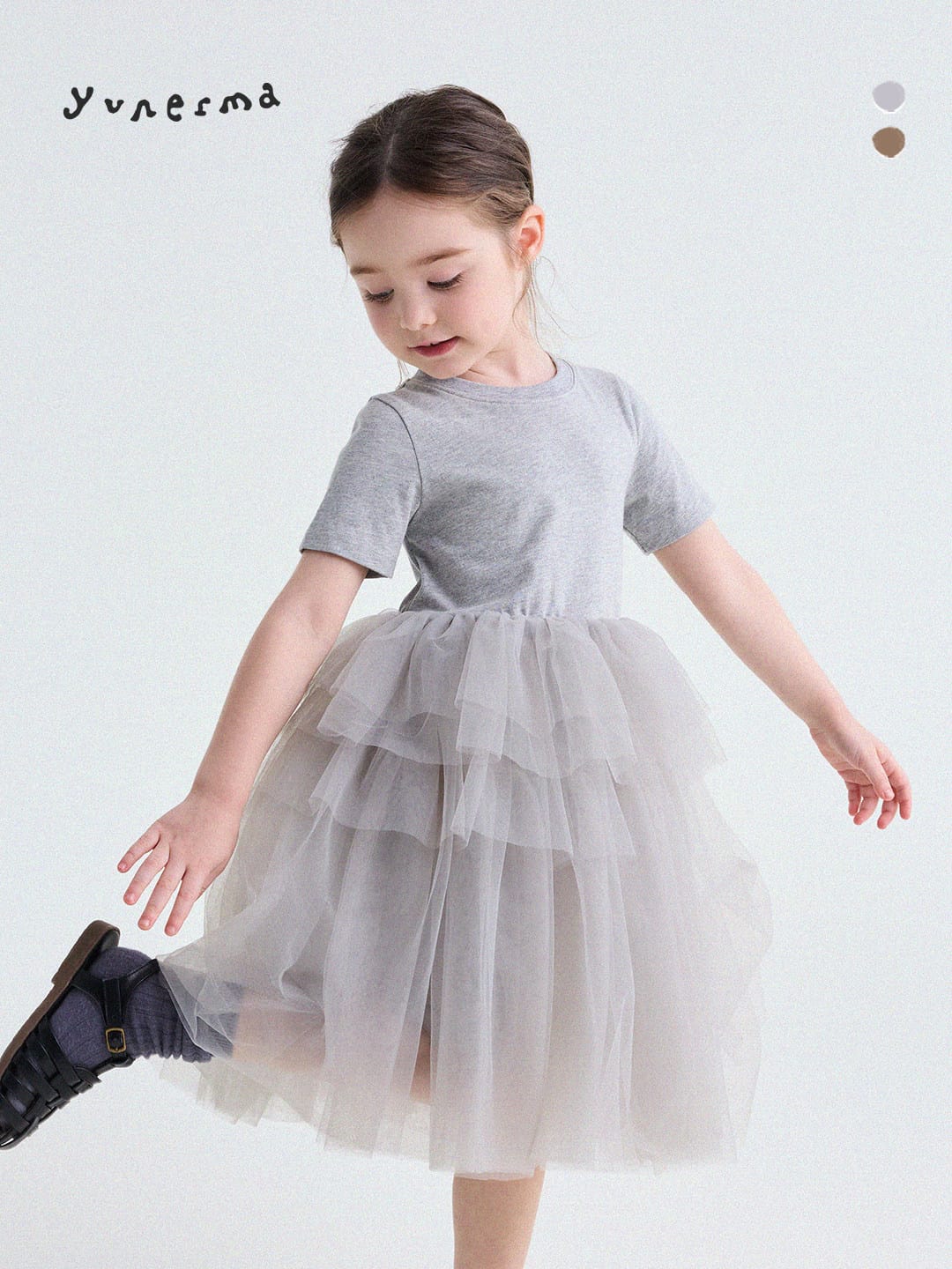Short Sleeve Tiered Tulle Dress ドッキング 半袖ワンピース【mh0013183】 yunerma 半袖ワンピース