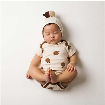 Short Sleeved Squirrel Print Jumpsuit With Chestnut Hat リスプリント 半袖ロンパース【mh0013360】 TOMMY'S GIFTS 半袖ロンパース