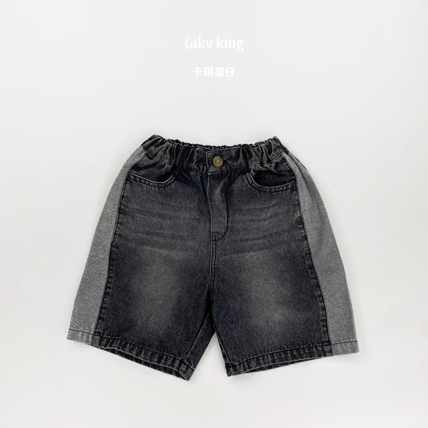 Side Contrast Denim Shorts バイカラー デニムハーフパンツ【mh0013485】 Black Gray / 80cm Gikv king ハーフパンツ・ショートパンツ