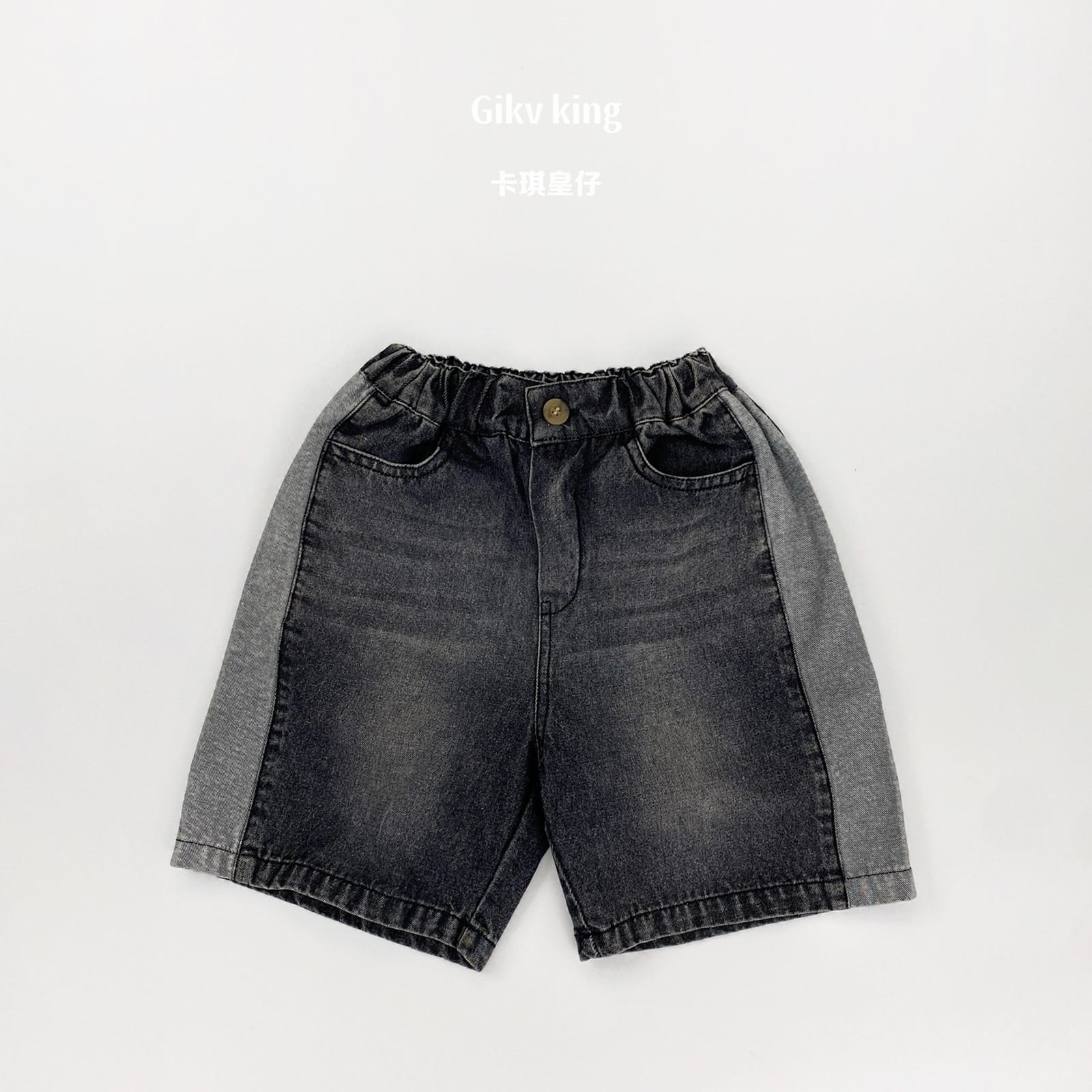 Side Contrast Denim Shorts バイカラー デニムハーフパンツ【mh0013485】 Black Gray / 80cm Gikv king ハーフパンツ・ショートパンツ