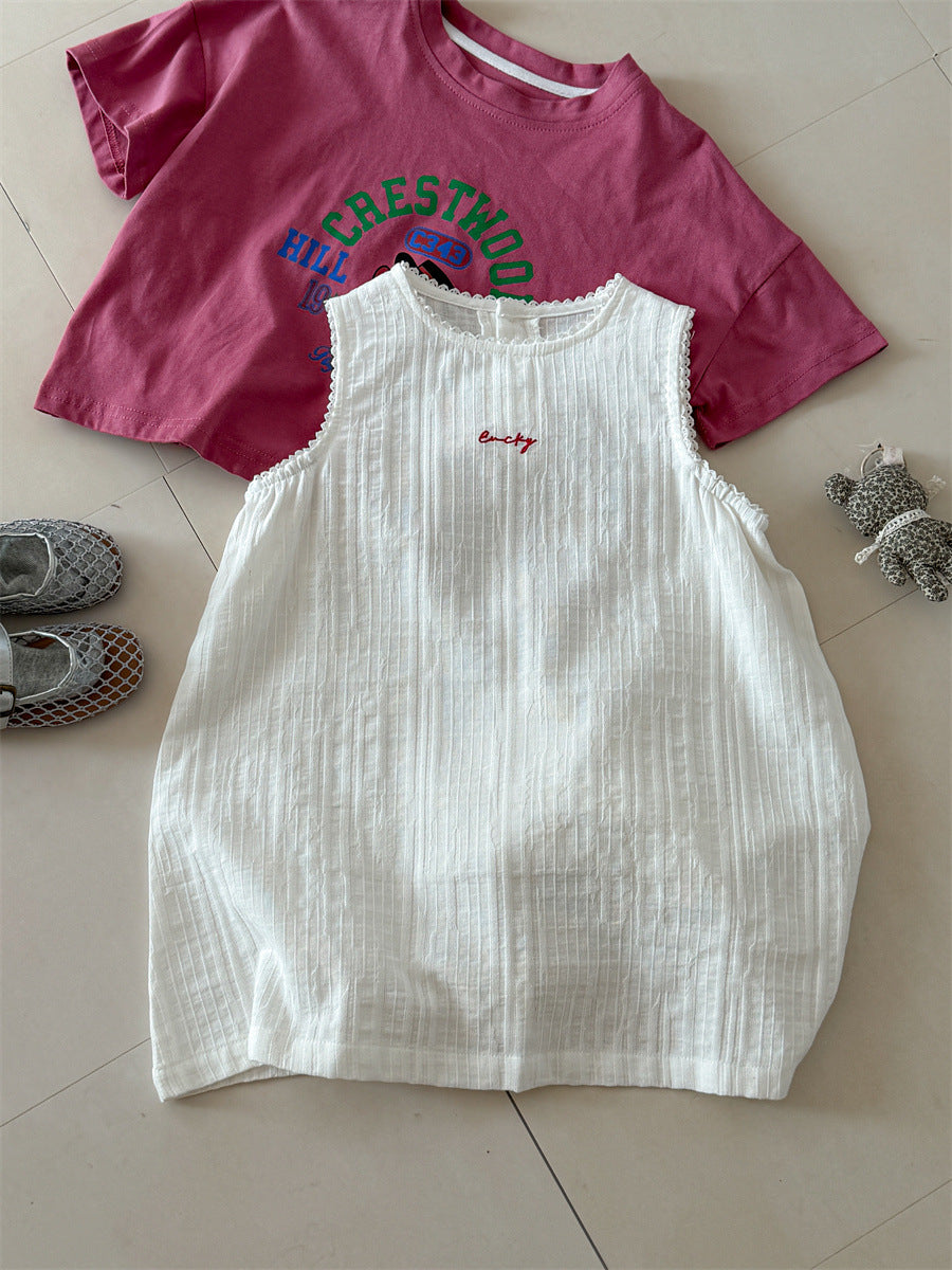 Simple Embroidered Cotton Sleeveless Dress コットン刺繍 ノースリーブワンピース【mh0012279】 Laibaobao