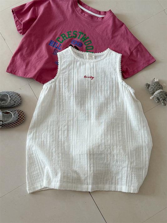 Simple Embroidered Cotton Sleeveless Dress コットン刺繍 ノースリーブワンピース【mh0012279】 Laibaobao