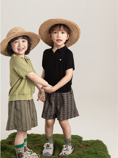 半袖ニットポロシャツ（オリーブグリーン＆ブラック）前面