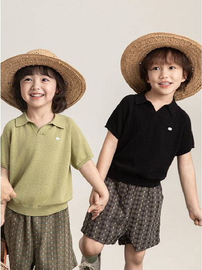 半袖ニットポロシャツ（オリーブグリーン＆ブラック）