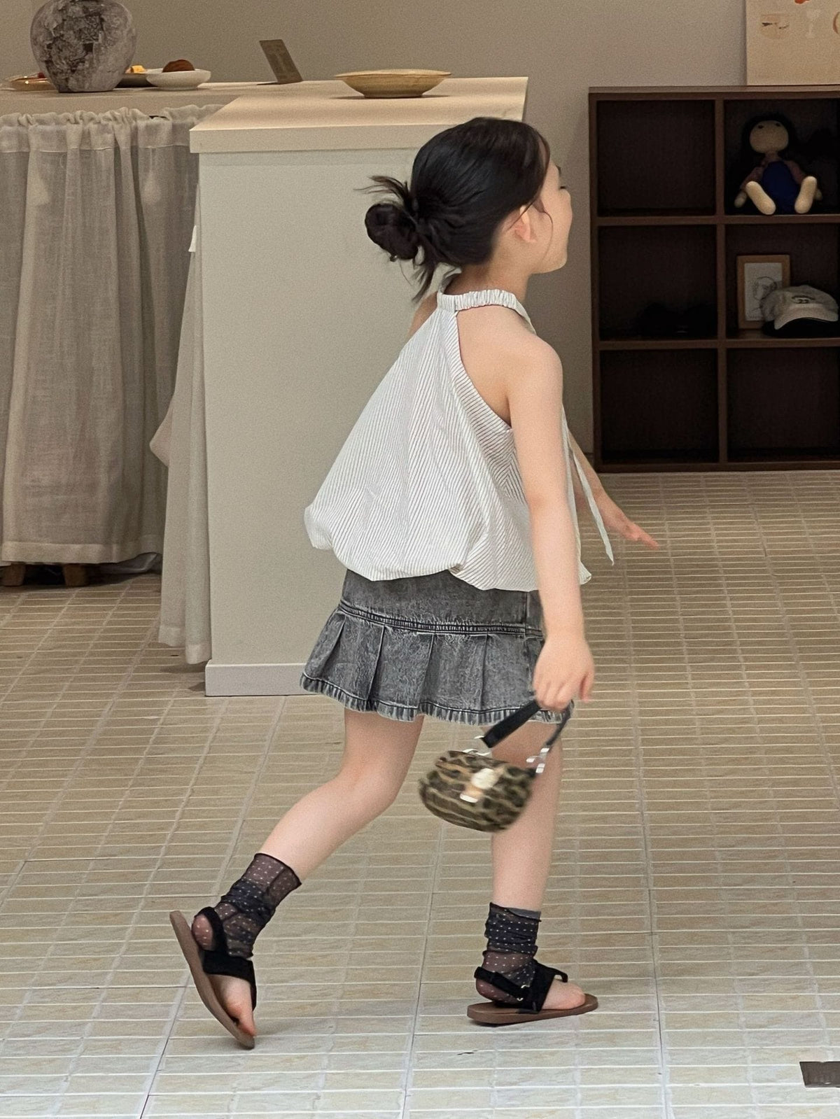 Slab Top Denim Skirt Pants ストライプ ノースリーブトップス デニムパンツインスカート【mh0013296】 Mu Zika ノースリーブセットアップ