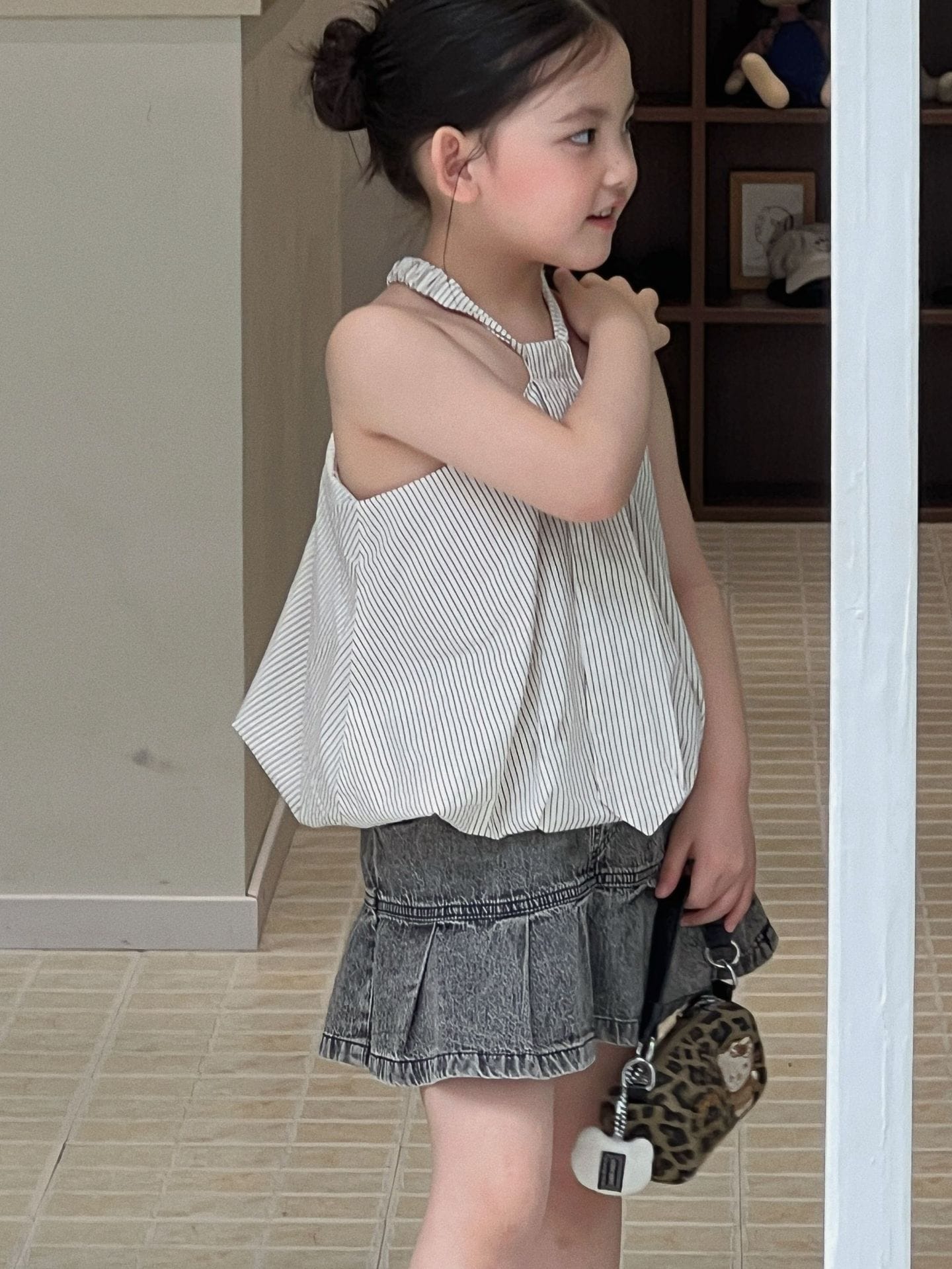 Slab Top Denim Skirt Pants ストライプ ノースリーブトップス デニムパンツインスカート【mh0013296】 Mu Zika ノースリーブセットアップ