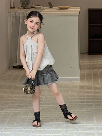 Slab Top Denim Skirt Pants ストライプ ノースリーブトップス デニムパンツインスカート【mh0013296】 Mu Zika ノースリーブセットアップ