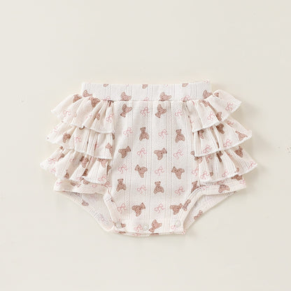 Sleeveless Animal Print Ruffle Separates アニマル フレンチスリーブTシャツ ショートパンツ ロンパース【mh0013587】 Apricot Pants / 66cm Beitaoya ノースリーブロンパース