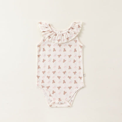Sleeveless Animal Print Ruffle Separates アニマル フレンチスリーブTシャツ ショートパンツ ロンパース【mh0013587】 Apricot Rompers / 66cm Beitaoya ノースリーブロンパース