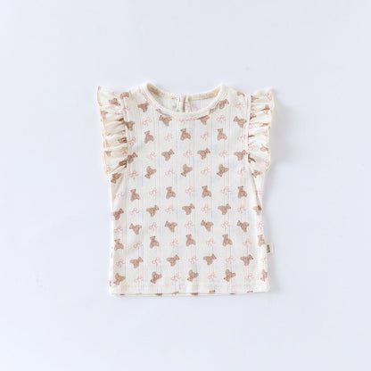 Sleeveless Animal Print Ruffle Separates アニマル フレンチスリーブTシャツ ショートパンツ ロンパース【mh0013587】 Apricot Tops / 66cm Beitaoya ノースリーブロンパース