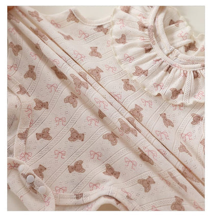 Sleeveless Animal Print Ruffle Separates アニマル フレンチスリーブTシャツ ショートパンツ ロンパース【mh0013587】 Beitaoya ノースリーブロンパース