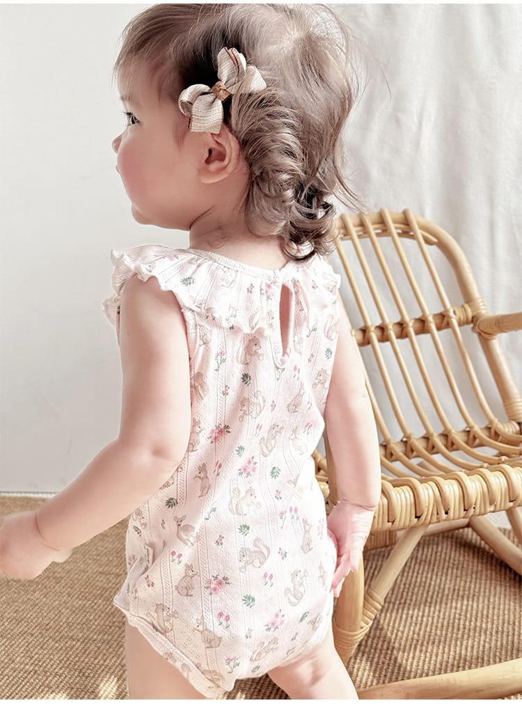 Sleeveless Animal Print Ruffle Separates アニマル フレンチスリーブTシャツ ショートパンツ ロンパース【mh0013587】 Beitaoya ノースリーブロンパース