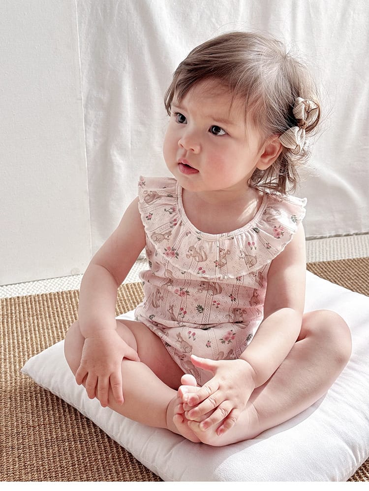 Sleeveless Animal Print Ruffle Separates アニマル フレンチスリーブTシャツ ショートパンツ ロンパース【mh0013587】 Beitaoya ノースリーブロンパース