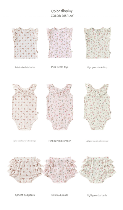 Sleeveless Animal Print Ruffle Separates アニマル フレンチスリーブTシャツ ショートパンツ ロンパース【mh0013587】 Beitaoya ノースリーブロンパース