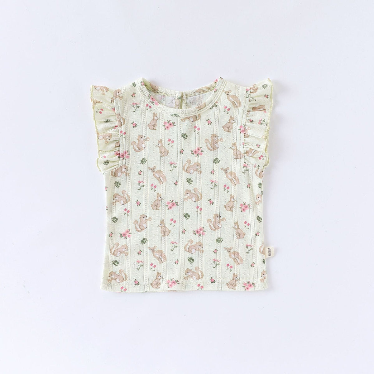 Sleeveless Animal Print Ruffle Separates アニマル フレンチスリーブTシャツ ショートパンツ ロンパース【mh0013587】 Light Green Tops / 66cm Beitaoya ノースリーブロンパース