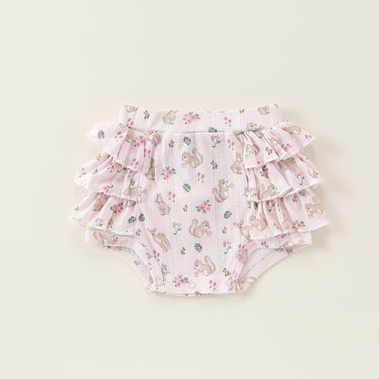 Sleeveless Animal Print Ruffle Separates アニマル フレンチスリーブTシャツ ショートパンツ ロンパース【mh0013587】 Pink Pants / 66cm Beitaoya ノースリーブロンパース
