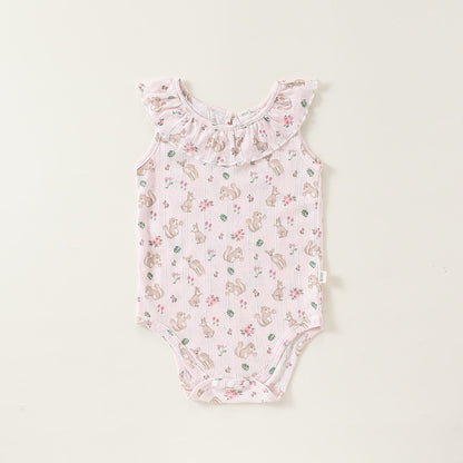 Sleeveless Animal Print Ruffle Separates アニマル フレンチスリーブTシャツ ショートパンツ ロンパース【mh0013587】 Pink Rompers / 66cm Beitaoya ノースリーブロンパース