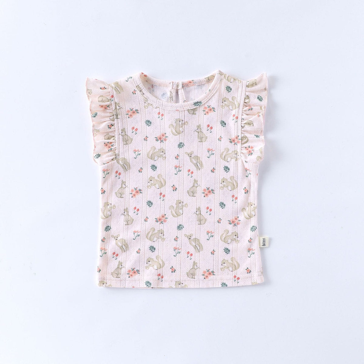 Sleeveless Animal Print Ruffle Separates アニマル フレンチスリーブTシャツ ショートパンツ ロンパース【mh0013587】 Pink Tops / 66cm Beitaoya ノースリーブロンパース