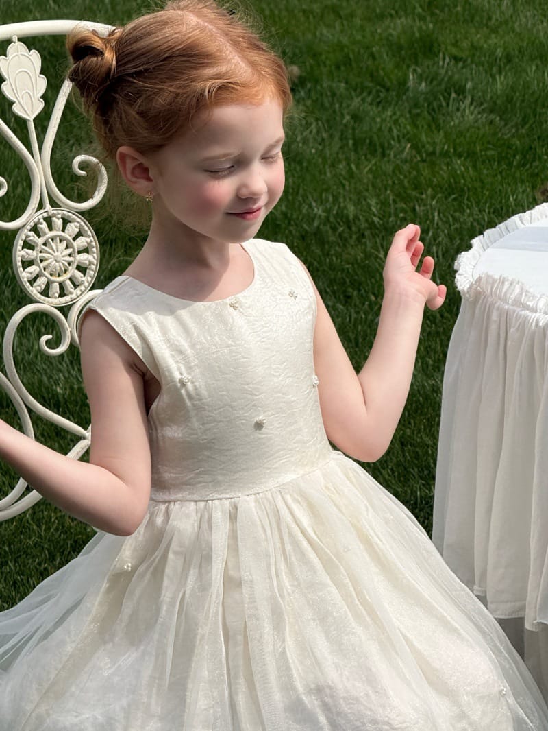 Sleeveless Beaded Princess Dress Satin Tulle チュール ノースリーブワンピース【mh0013234】 Creamy White / 90cm Chengle ノースリーブワンピース