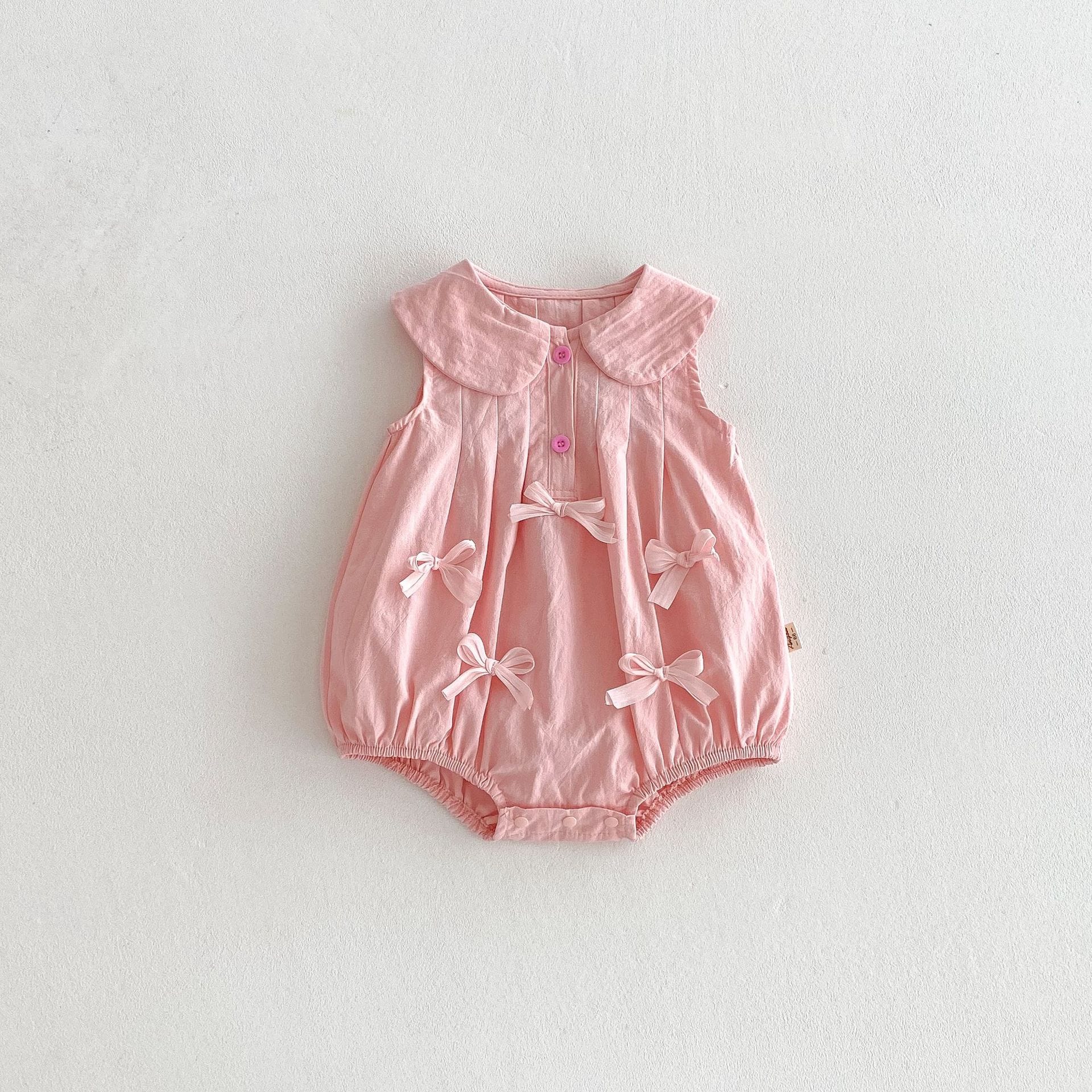 Sleeveless Bow Collared Plisse Dress Romper 立体リボン ノースリーブロンパース ノースリーブワンピース【mh0013434】 Rompers / 66cm angou ノースリーブロンパース