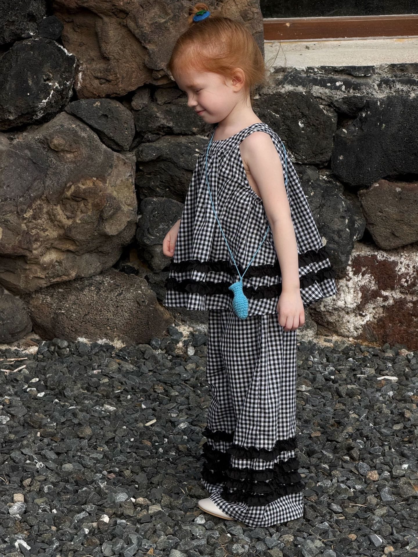 Sleeveless Casual Plaid Two-Piece Set ラッフル ノースリーブトップス ロングパンツ セット【mh0013412】 Jianzidan ノースリーブセットアップ