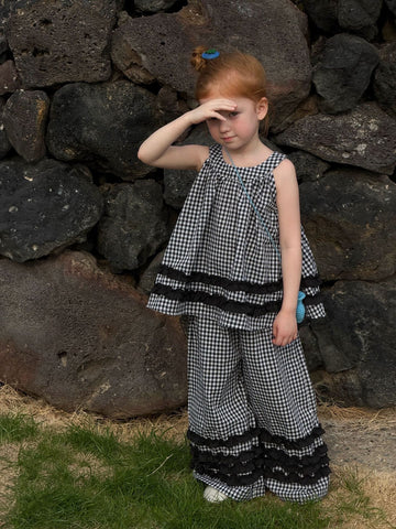 Sleeveless Casual Plaid Two-Piece Set ラッフル ノースリーブトップス ロングパンツ セット【mh0013412】 Jianzidan ノースリーブセットアップ