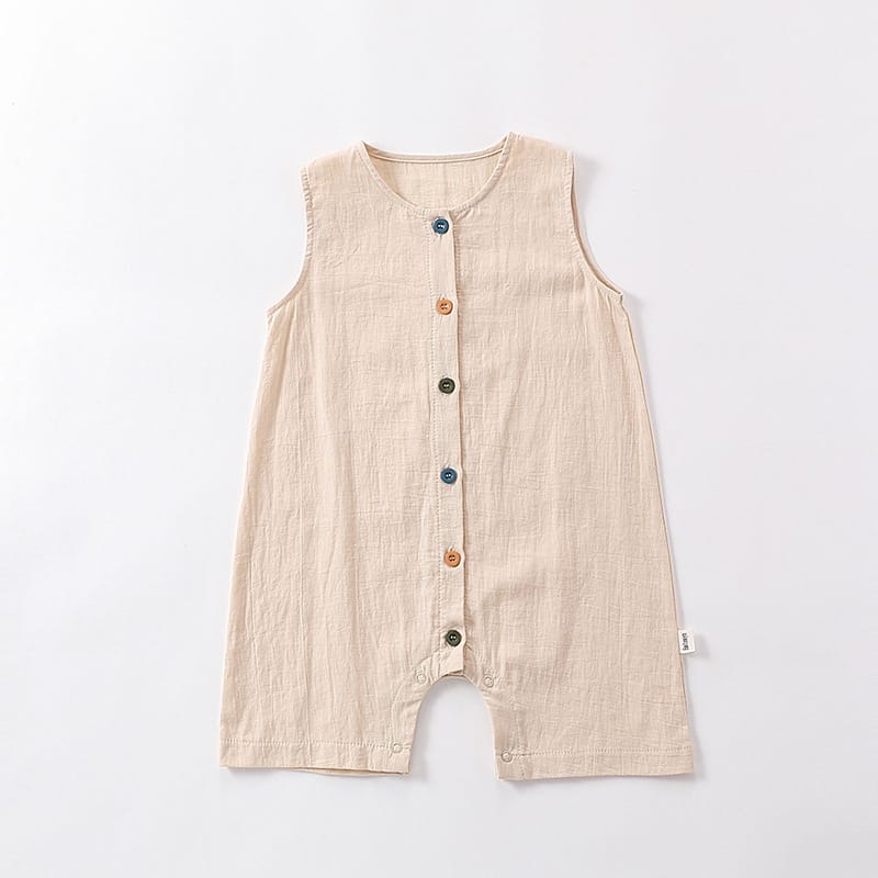 Sleeveless Cotton Button Romper カラフルボタン ノースリーブロンパース【mh0013590】 Apricot / 66cm Beitaoya ノースリーブロンパース