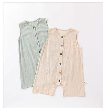 Sleeveless Cotton Button Romper カラフルボタン ノースリーブロンパース【mh0013590】 Beitaoya ノースリーブロンパース