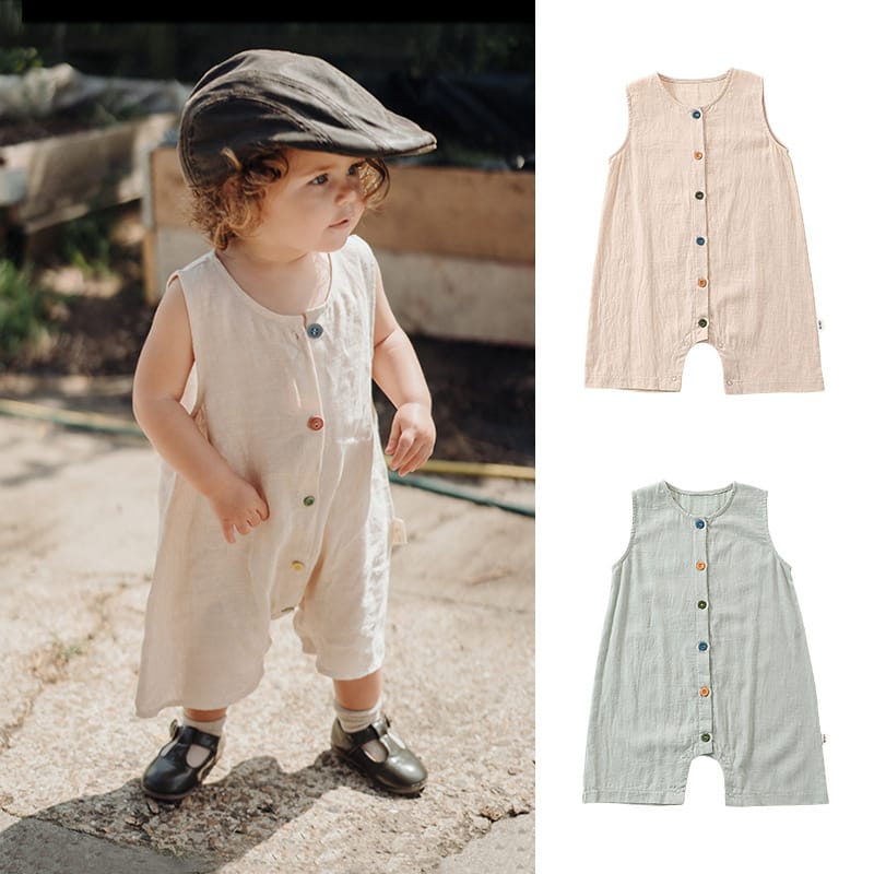 Sleeveless Cotton Button Romper カラフルボタン ノースリーブロンパース【mh0013590】 Beitaoya ノースリーブロンパース