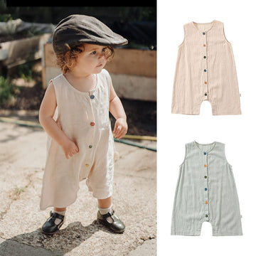 Sleeveless Cotton Button Romper カラフルボタン ノースリーブロンパース【mh0013590】 Beitaoya ノースリーブロンパース
