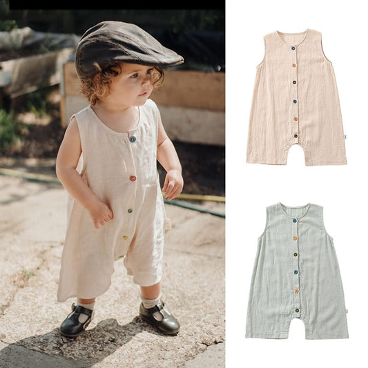 Sleeveless Cotton Button Romper カラフルボタン ノースリーブロンパース【mh0013590】 Beitaoya ノースリーブロンパース